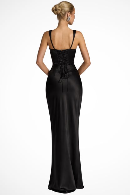 Karen | Women's Ruched Satin Maxi Wedding Guest Dress
