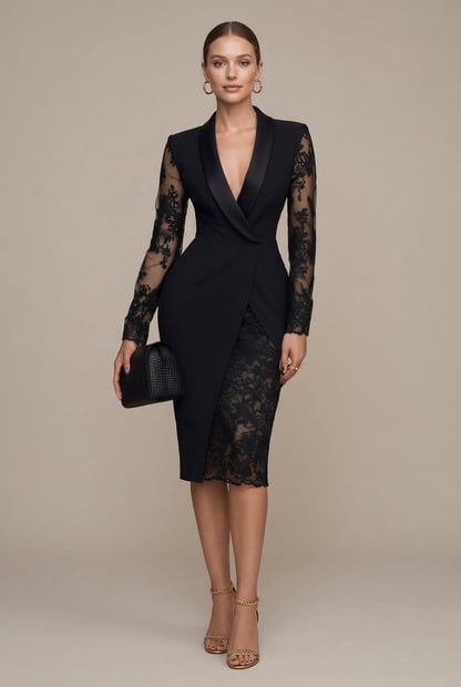 Frances | Women's Structured Lace Midi Cocktail Dress