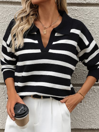 Harriet | Women's Striped V Neck Knit Sweater