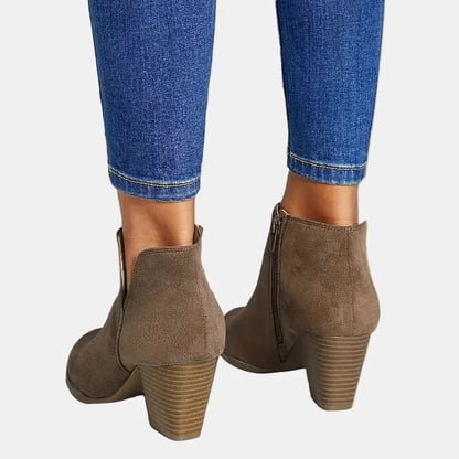 Sharon | Women's Zippered Suede Heeled Ankle Boots