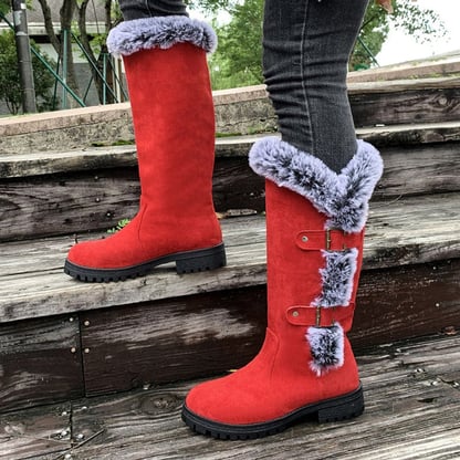 Evie | Women's Buckled Faux Fur Knee High Boots