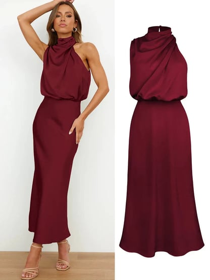 Abigail | Women's Draped Satin Midi Cocktail Dress