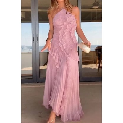 Christine | Women's Elegant Pleated Halter Maxi Dress