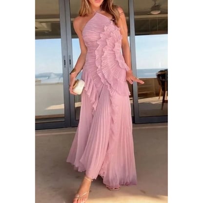 Christine | Women's Elegant Pleated Halter Maxi Dress