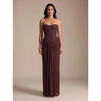 Cordelia | Women's Strapless Off Shoulder Pearl Maxi Dress