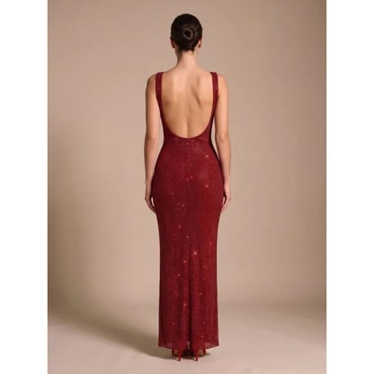 Eliza | Women's Backless Sequin Maxi Evening Dress