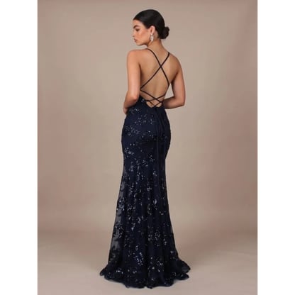 Deborah | Women's Sequined Backless Maxi Evening Dress