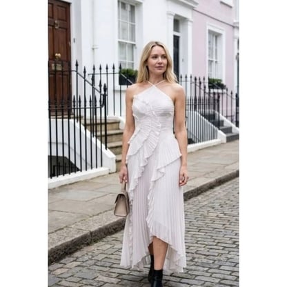 Christine | Women's Elegant Pleated Halter Maxi Dress