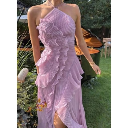 Christine | Women's Elegant Pleated Halter Maxi Dress