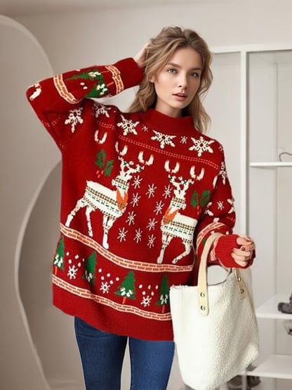 Samantha | Women's Damen Weihnachtspullover mit festlichem Motiv aus hochwertige