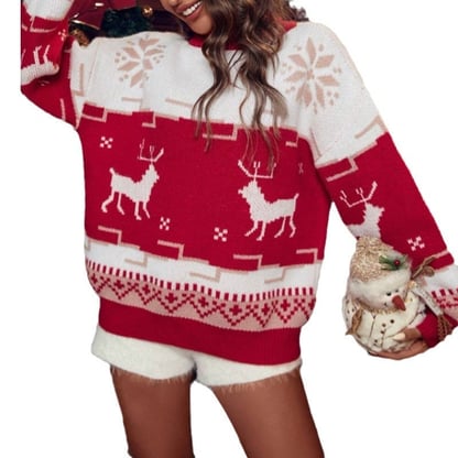 Helen | Women's Cozy Damen Weihnachtspullover mit hohem Kragen und festlichem Mo