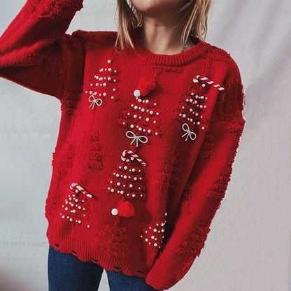 Millie | Women's Distressed Embroided Christmas Sweater