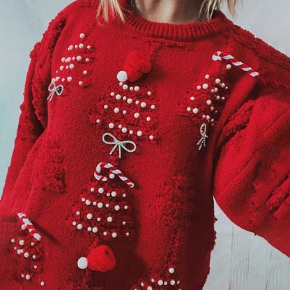 Millie | Women's Distressed Embroided Christmas Sweater