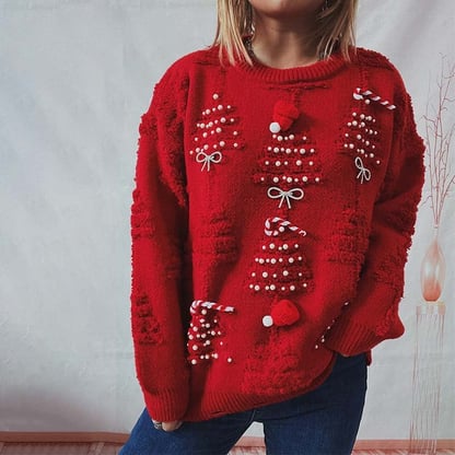 Millie | Women's Distressed Embroided Christmas Sweater