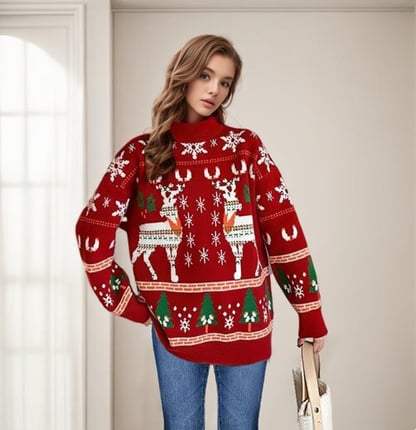 Ruby | Women's Cozy Knitted Turtleneck Christmas Sweater