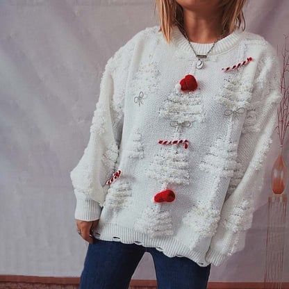 Millie | Women's Distressed Embroided Christmas Sweater