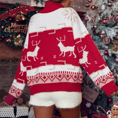 Helen | Women's Cozy Damen Weihnachtspullover mit hohem Kragen und festlichem Mo