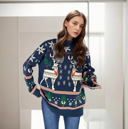 Samantha | Women's Damen Weihnachtspullover mit festlichem Motiv aus hochwertige