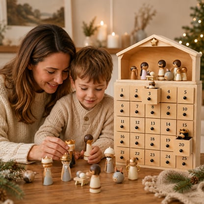 Nativity Advent Calendar 25-Day Wooden Nativity Figures Display