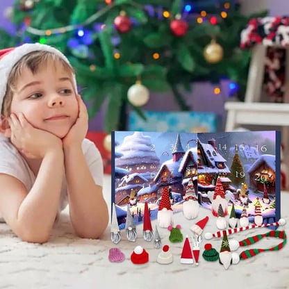 Christmas 24-day Advent Calendar with gnomes Festive Wooden Display