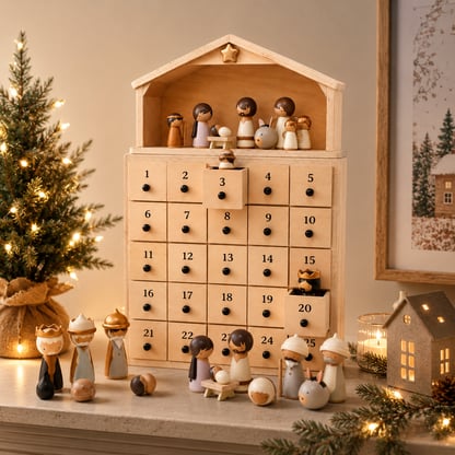 Nativity Advent Calendar 25-Day Wooden Nativity Figures Display