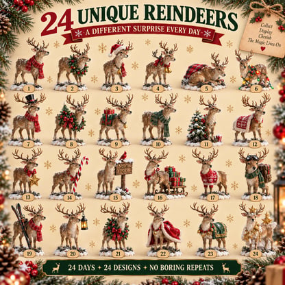 Reindeer Advent Calendar Collectible Figurines Set