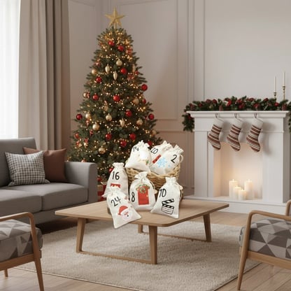 DIY Advent Calendar with 24 candy bags Festive Numbered Drawstring