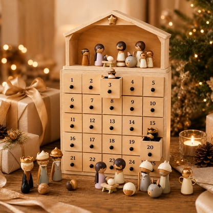 Nativity Advent Calendar 25-Day Wooden Nativity Figures Display