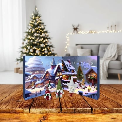 Christmas 24-day Advent Calendar with elves Festive Tabletop Cardboard