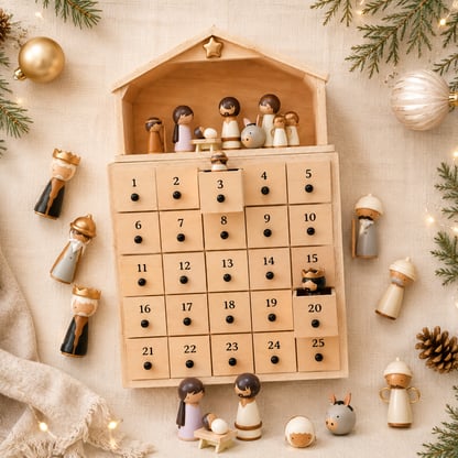 Nativity Advent Calendar 25-Day Wooden Nativity Figures Display
