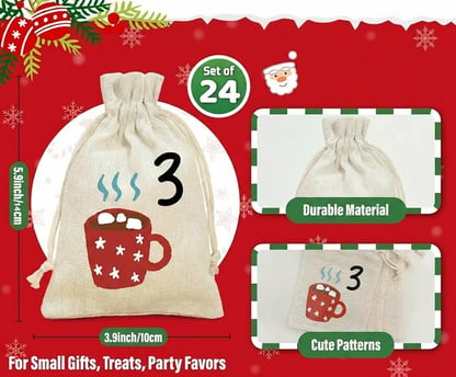DIY Advent Calendar with 24 candy bags Festive Numbered Drawstring