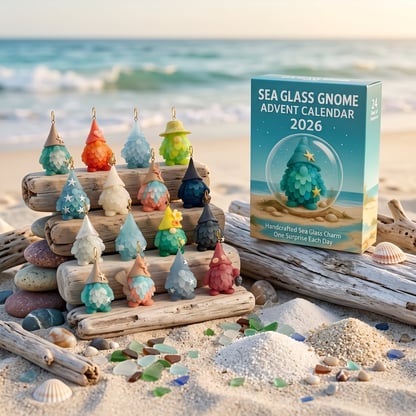 Handcrafted Sea Glass Gnome Advent Calendar 24 Ornament Set