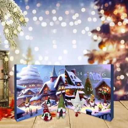 Christmas 24-day Advent Calendar with gnomes Festive Wooden Display
