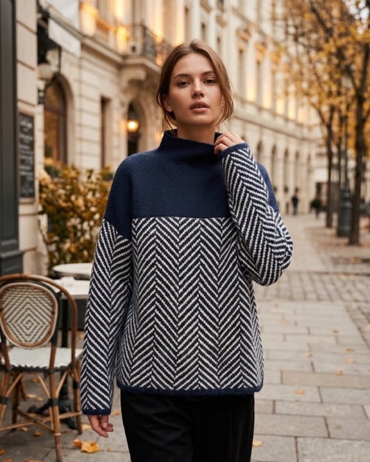 Gemma | Women's Colorblock Knit Turtleneck Cashmere Sweater
