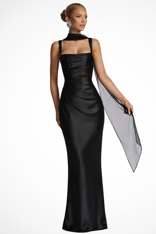 Karen | Women's Ruched Satin Maxi Wedding Guest Dress