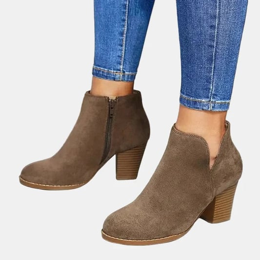 Sharon | Women's Zippered Suede Heeled Ankle Boots