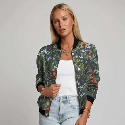 Isla | Women's Printed Zip-Up Bomber Jacket