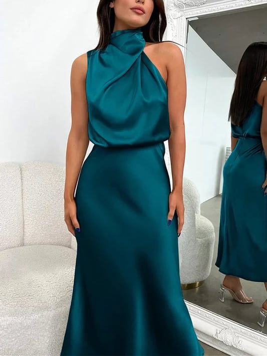 Abigail | Women's Draped Satin Midi Cocktail Dress