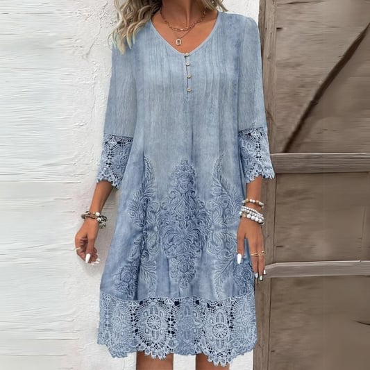 Michelle | Women's Embroidered Lace Midi Long Sleeve Dress
