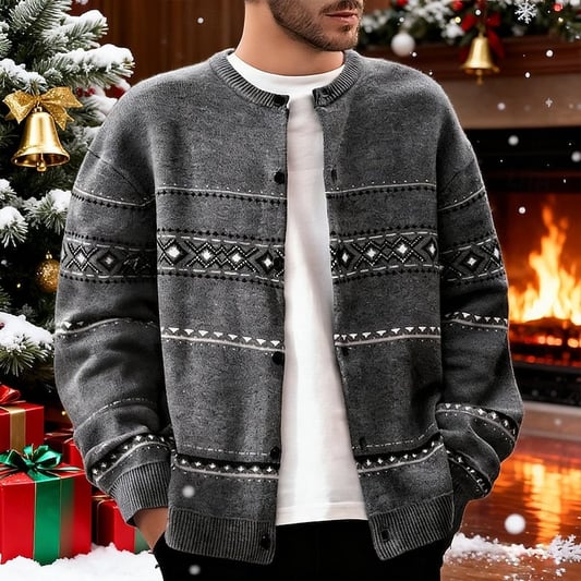 Colin | Men's Geometric Christmas Sweater Cardigan with Buttons