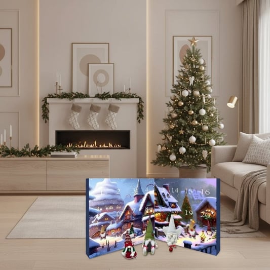 Christmas 24-day Advent Calendar with elves Festive Tabletop Cardboard