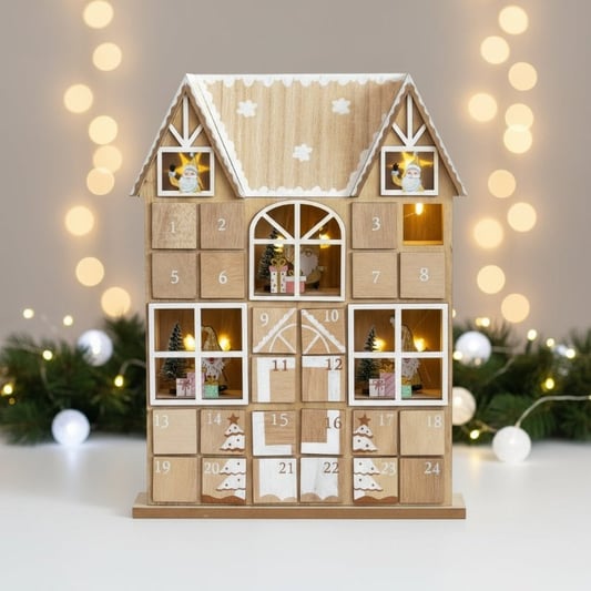 Christmas Wooden Advent Calendar with LED lights
