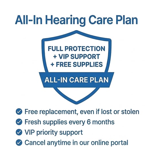 ALL-IN HEARING CARE PLAN (FULL PROTECTION + VIP SUPPORT + FREE SUPPLIES)
