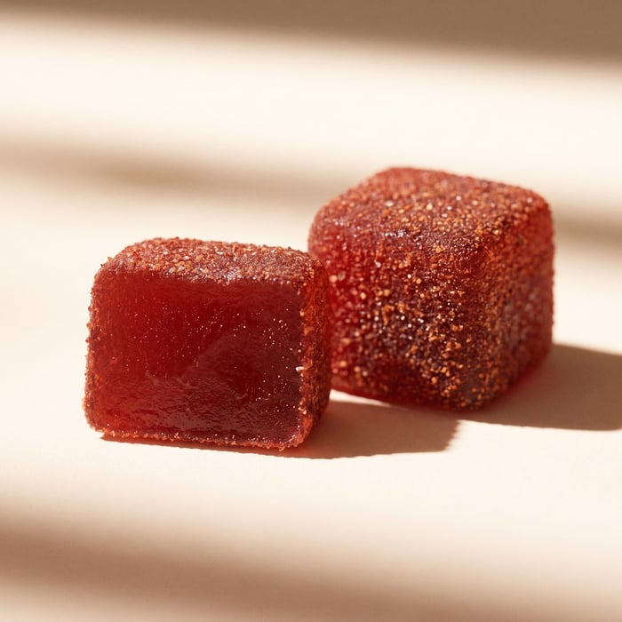 Dos gomitas Spicy Cubes, una partida, con su cubierta de chile