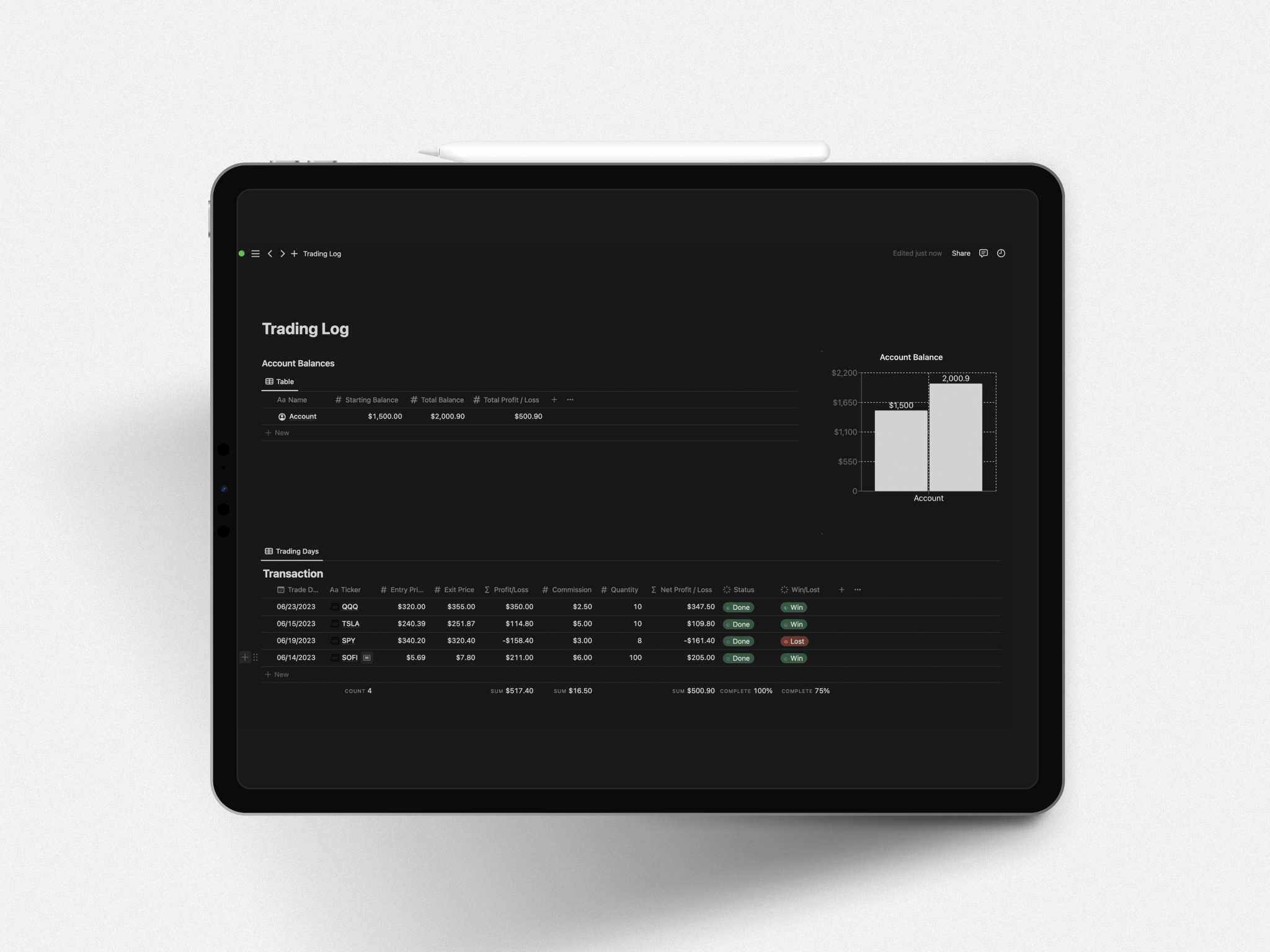 Notion Trading Log