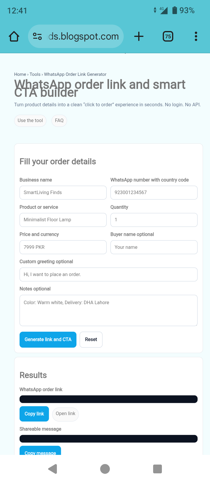 WhatsApp Order Link Generator 