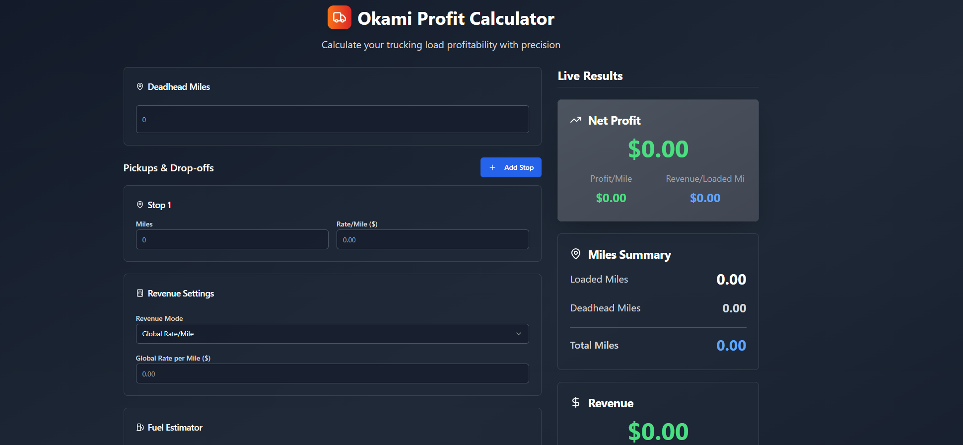 Rate Per Mile calcuator