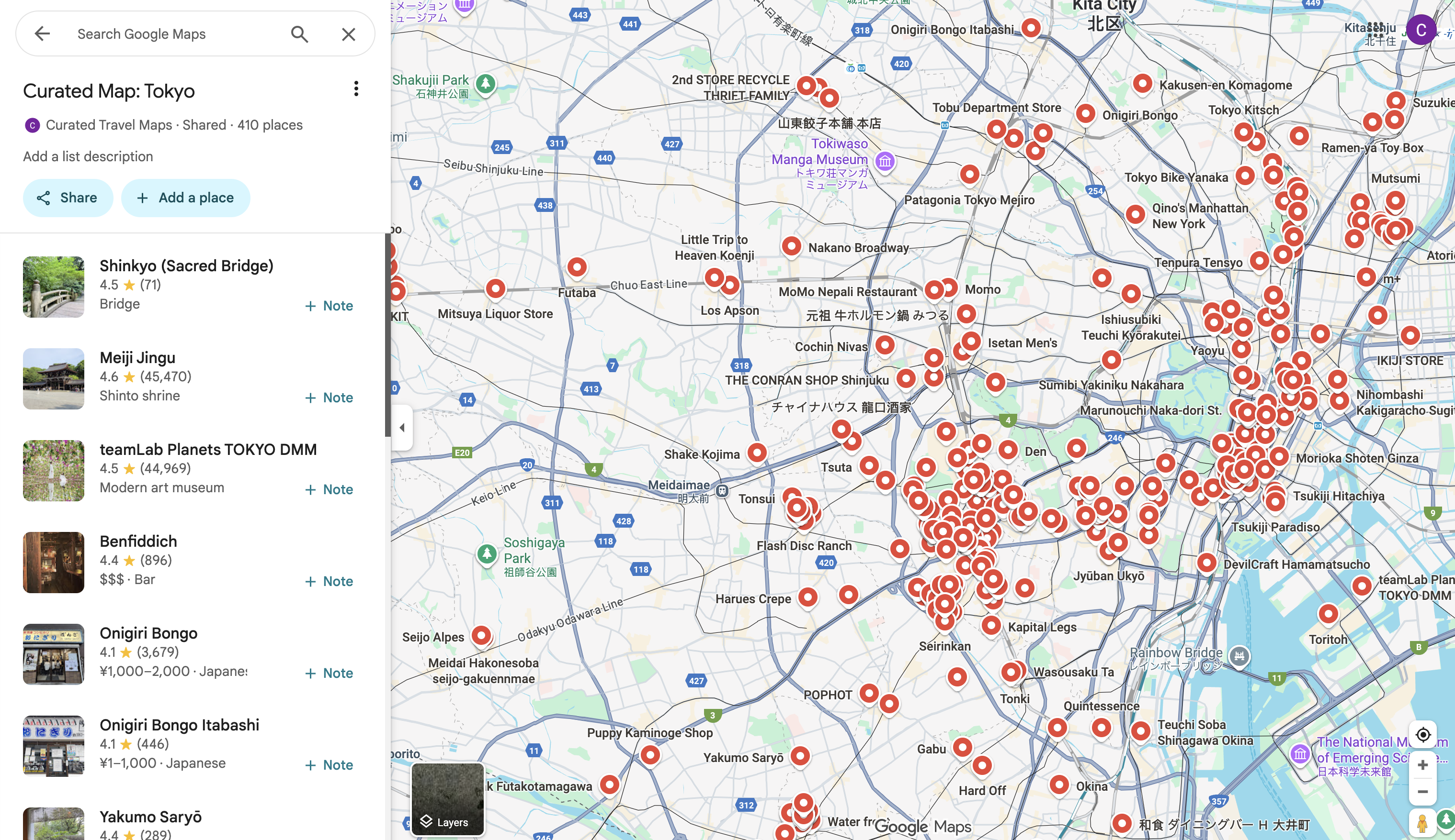 Curated Map of Tokyo