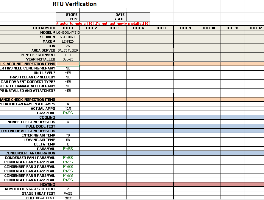 Commercial HVAC - Spreadsheets