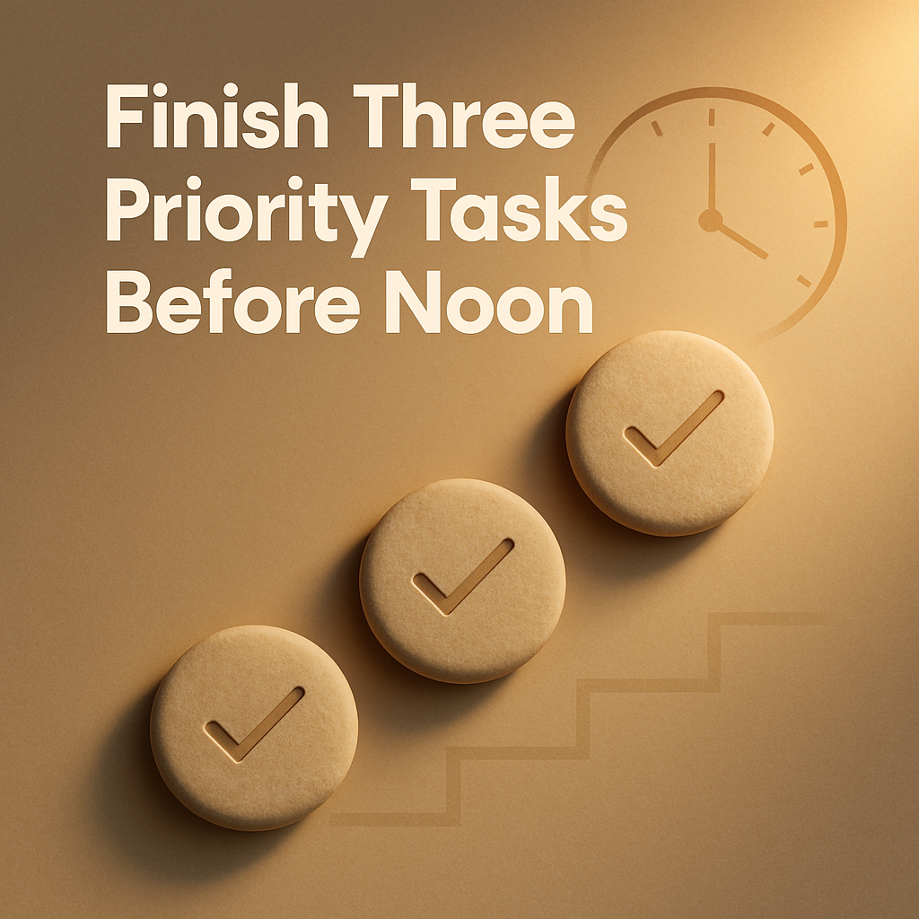 Finish 3 tasks before noon 
